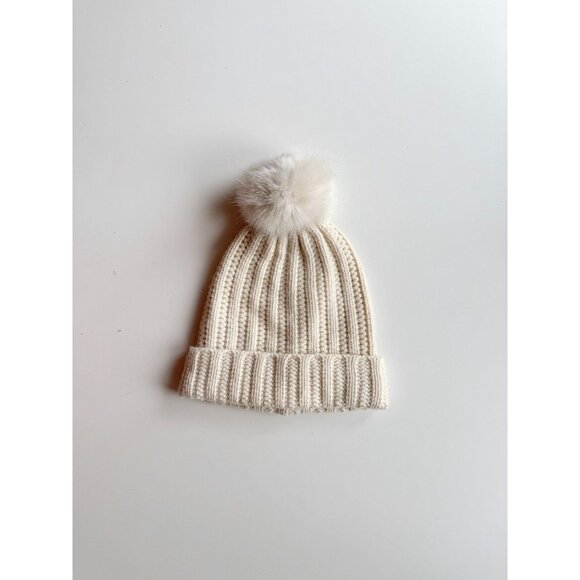 RESTORATION HARDWARE Ivory Wool Cashmere Ribbed Knit Beanie Toque Hat, One Size - Picture 1 of 7